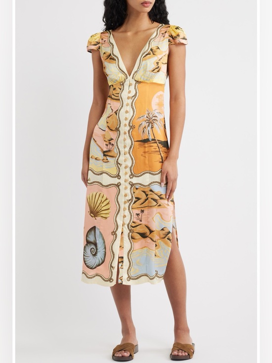 FARM Rio Dresses & Skirts - NWT Farm Rio Multicolor Rio Souvenir Scarves Satin Midi Dress Size Small